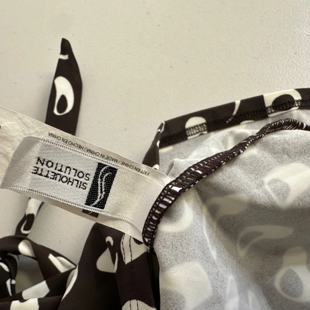 Vintage Y2K Silhouette Solutions Halter Tankini Top Brown & White Abstract Print